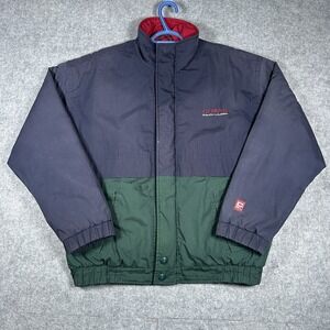 Chaps Ralph Lauren Puffer Jacket Men's Size Large Green Blue Bomber Zip Fade‎